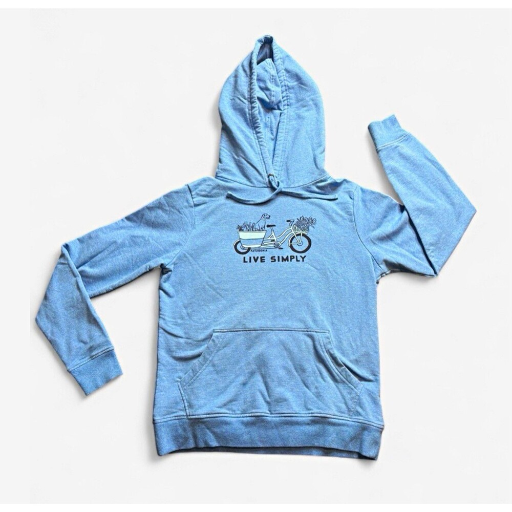 Patagonia Live Simply Market Bike Pullover Hoodie Blue Dog Bicycle Graphic Sz S